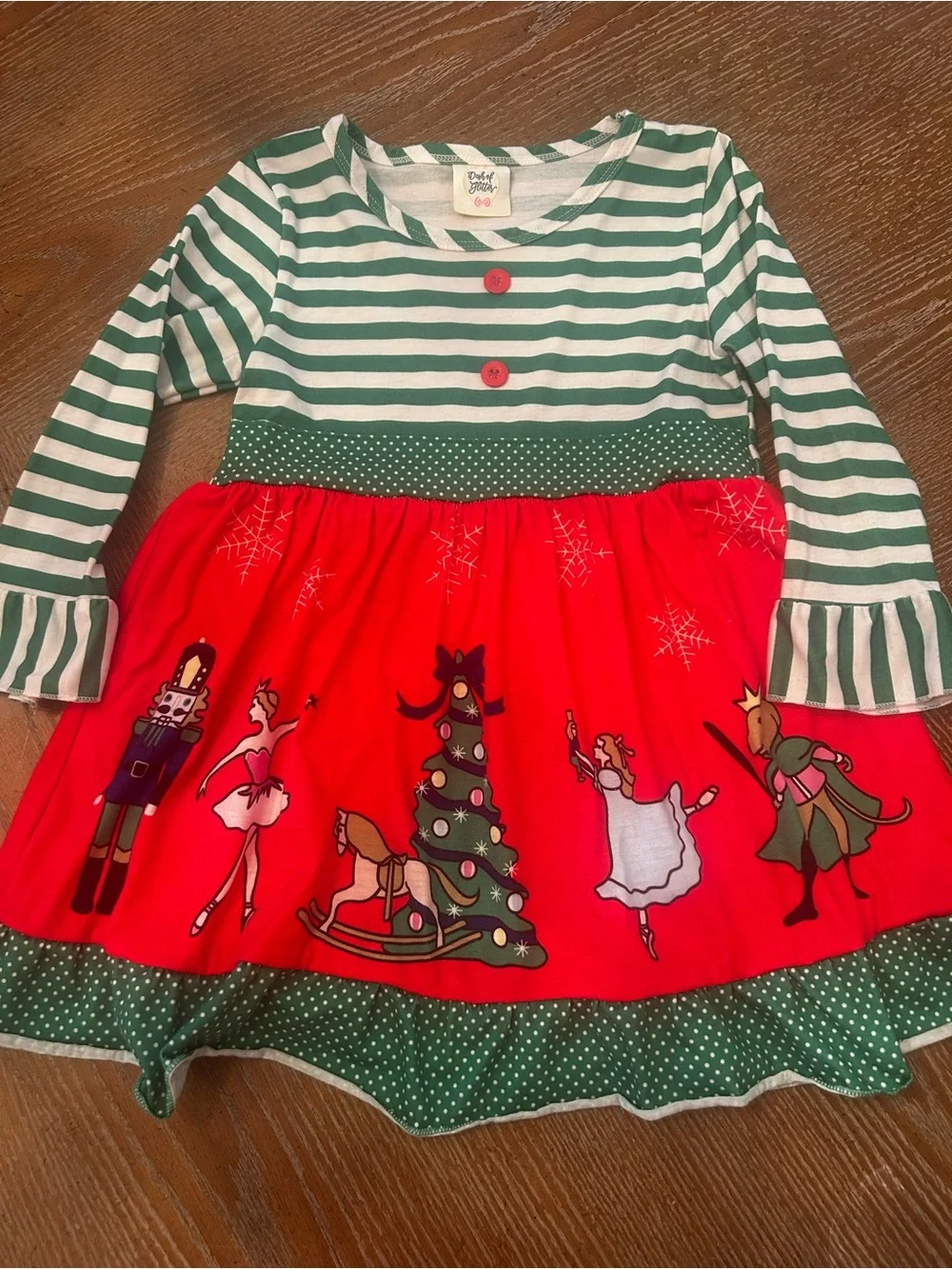 Green & White Striped Nutcracker Ballet Holiday Dress - Red Skirt